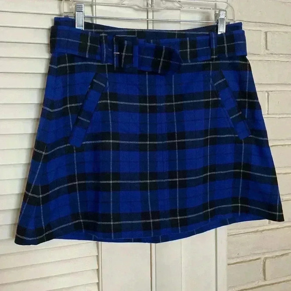 Nordstrom BP Blue Belted Plaid Skirt Size Medium - Picture 1 of 8